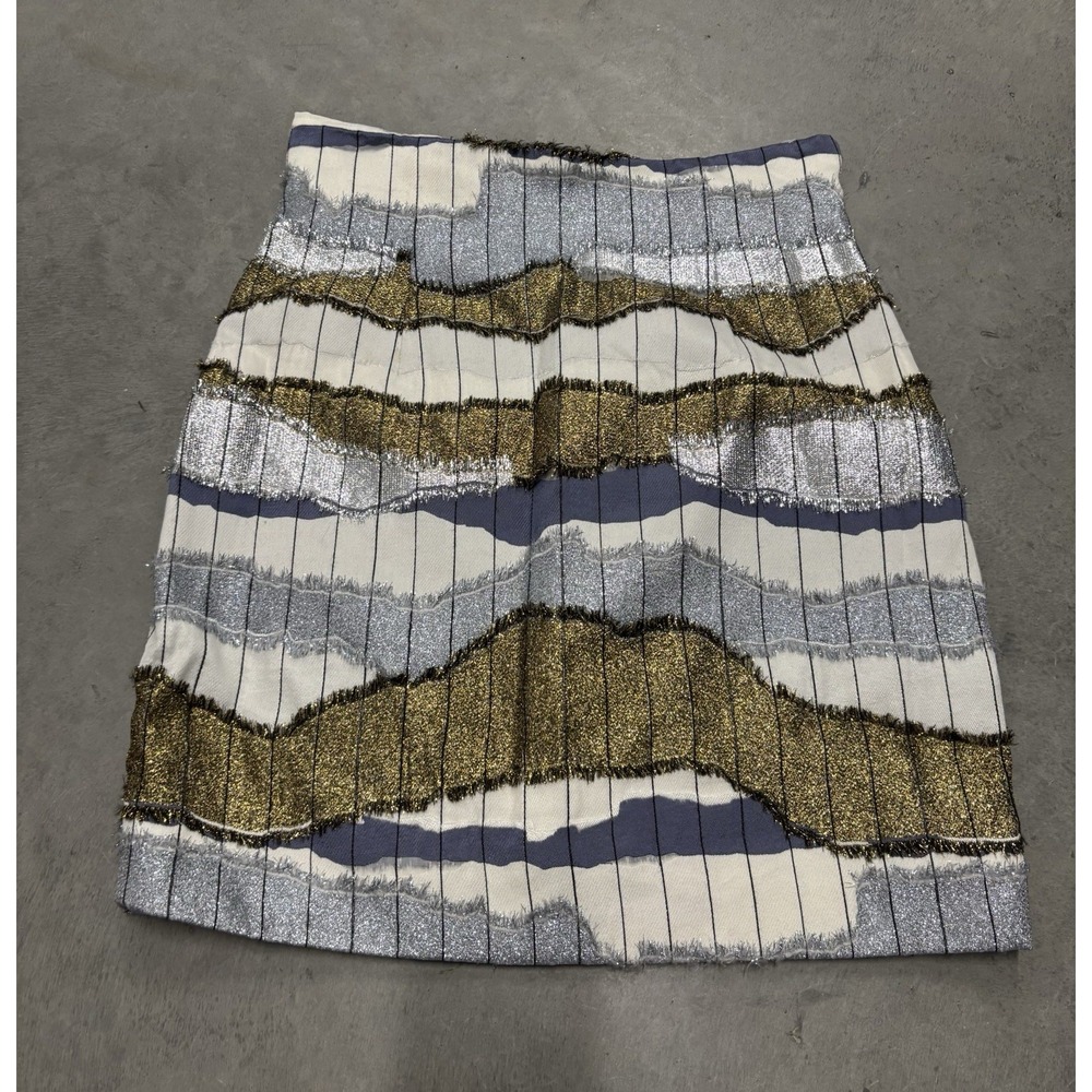 Christian Dior Women's Metallic Skirt‎ Fringe Size 4 Made in Italy Silver Gold
